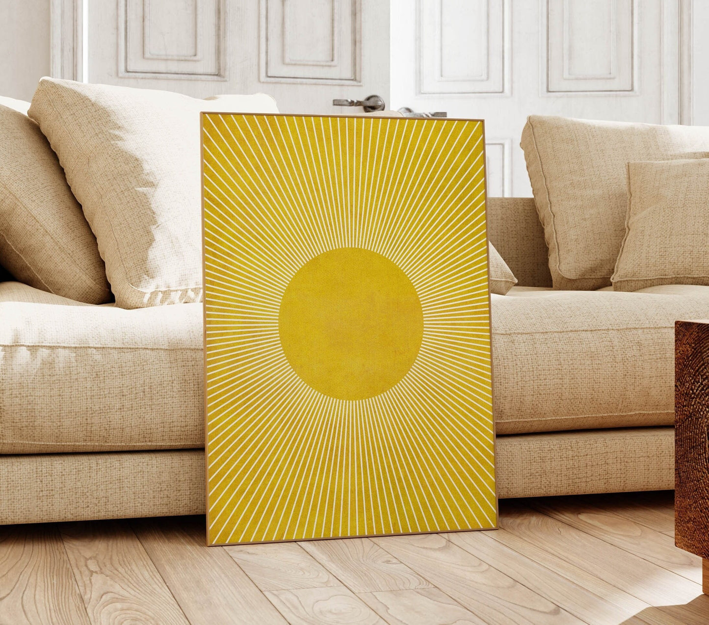 Boho Modern Yellow Sun Wall Art Abstract Print
