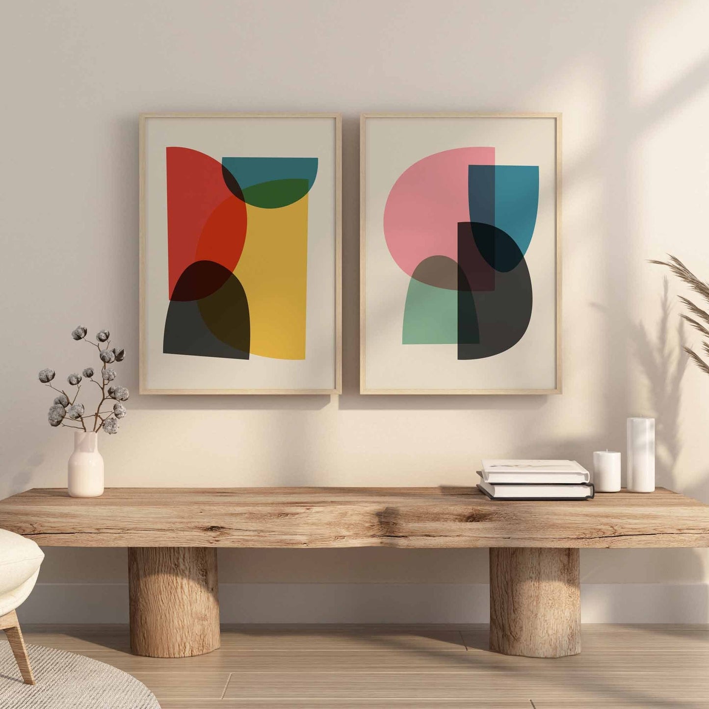 Set of 2 Bright and Colorful Mid Century Modern Art Prints