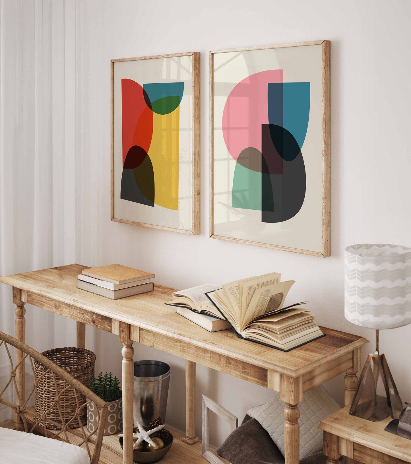 Set of 2 Bright and Colorful Mid Century Modern Art Prints