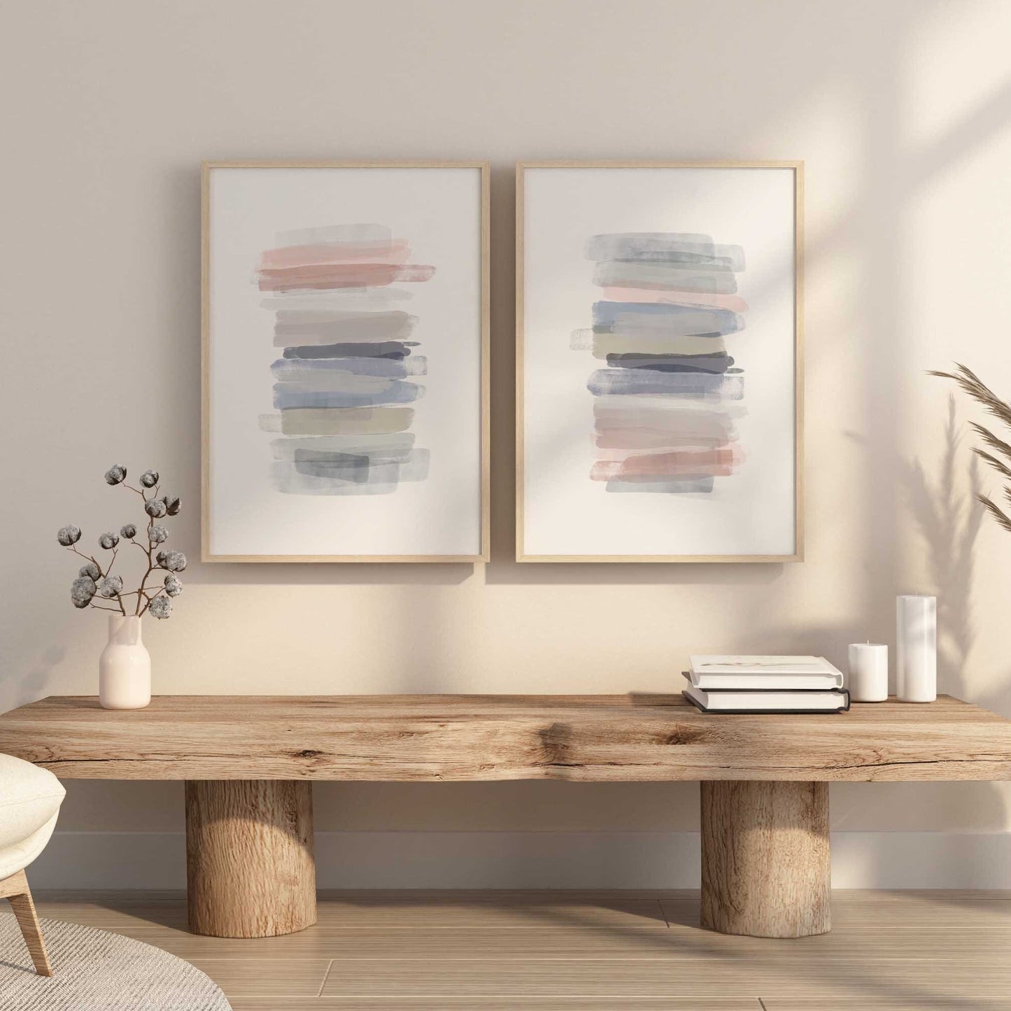 Set of 2 Pastel Colored Brush Stroke Wall Art Prints