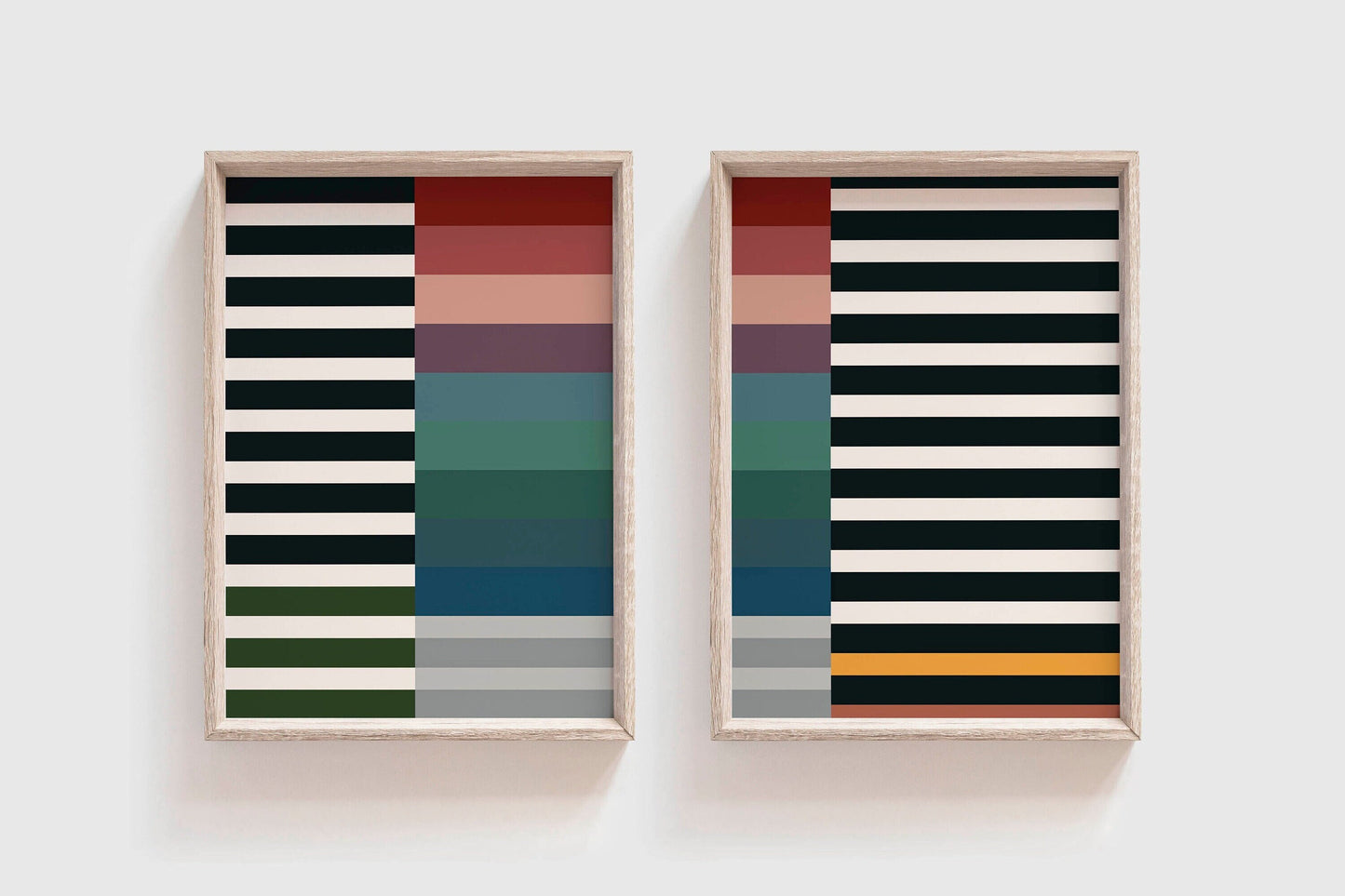Set of 2 Cool Colorful Abstract Striped Wall Art Prints