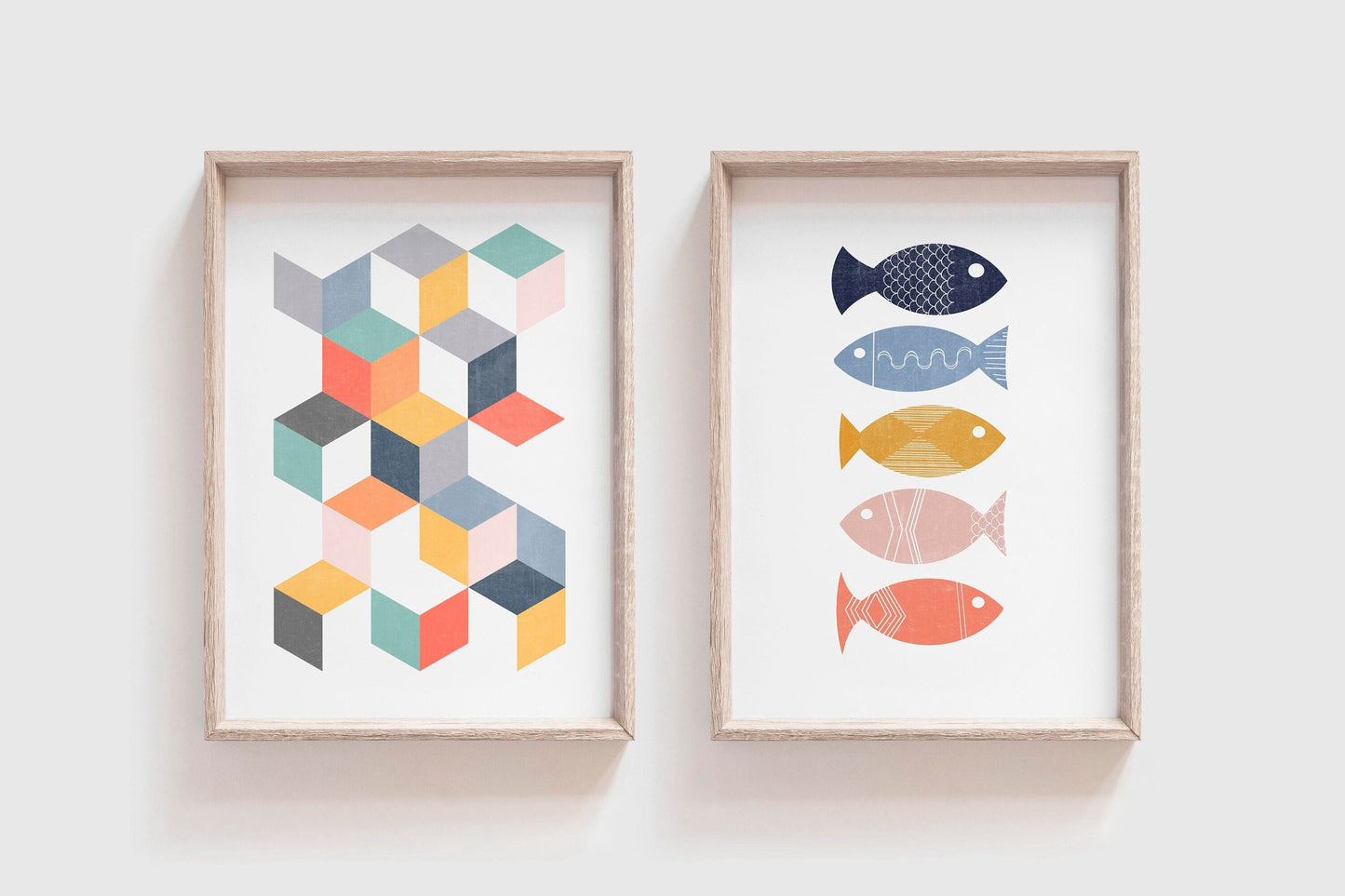 Set of 2 Colorful Kids Bathroom Abstract Art Prints