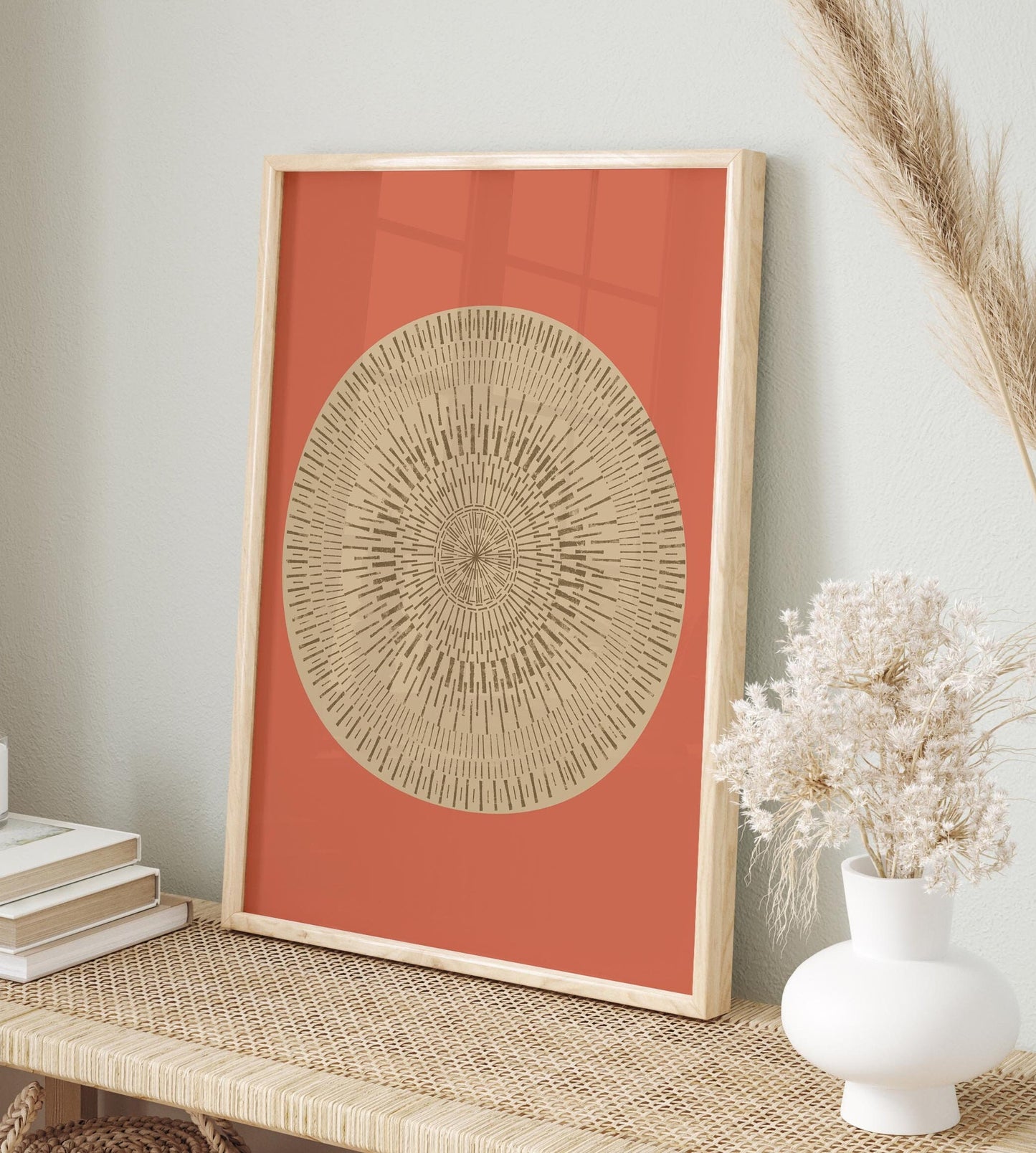 Cute Boho Peach and Cream Sun Wall Art Print