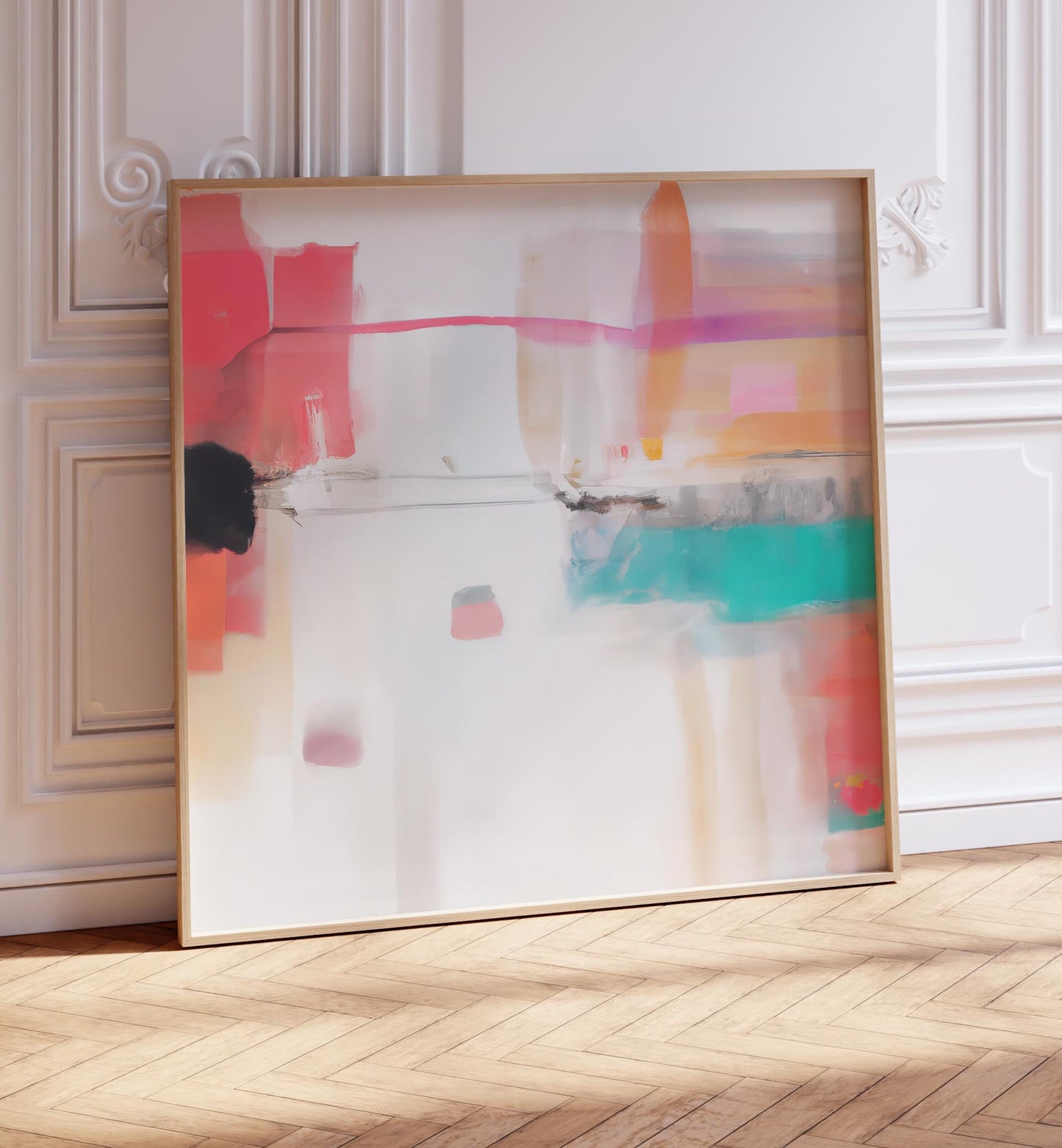 Set of 2 Boho Colorful Modern Paintings - Fun Abstract Square Digital Art Prints