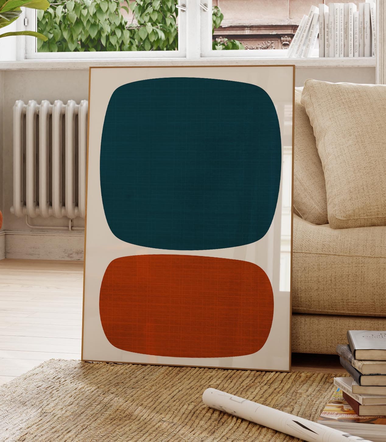 Orange and Blue Mid Century Modern, Abstract Wall Art Print