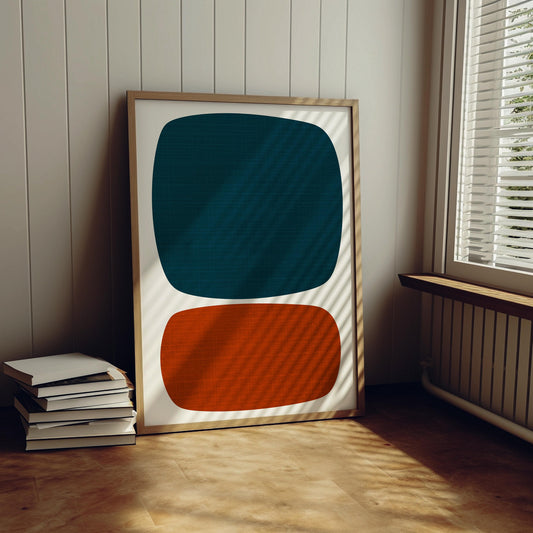 Orange and Blue Mid Century Modern, Abstract Wall Art Print