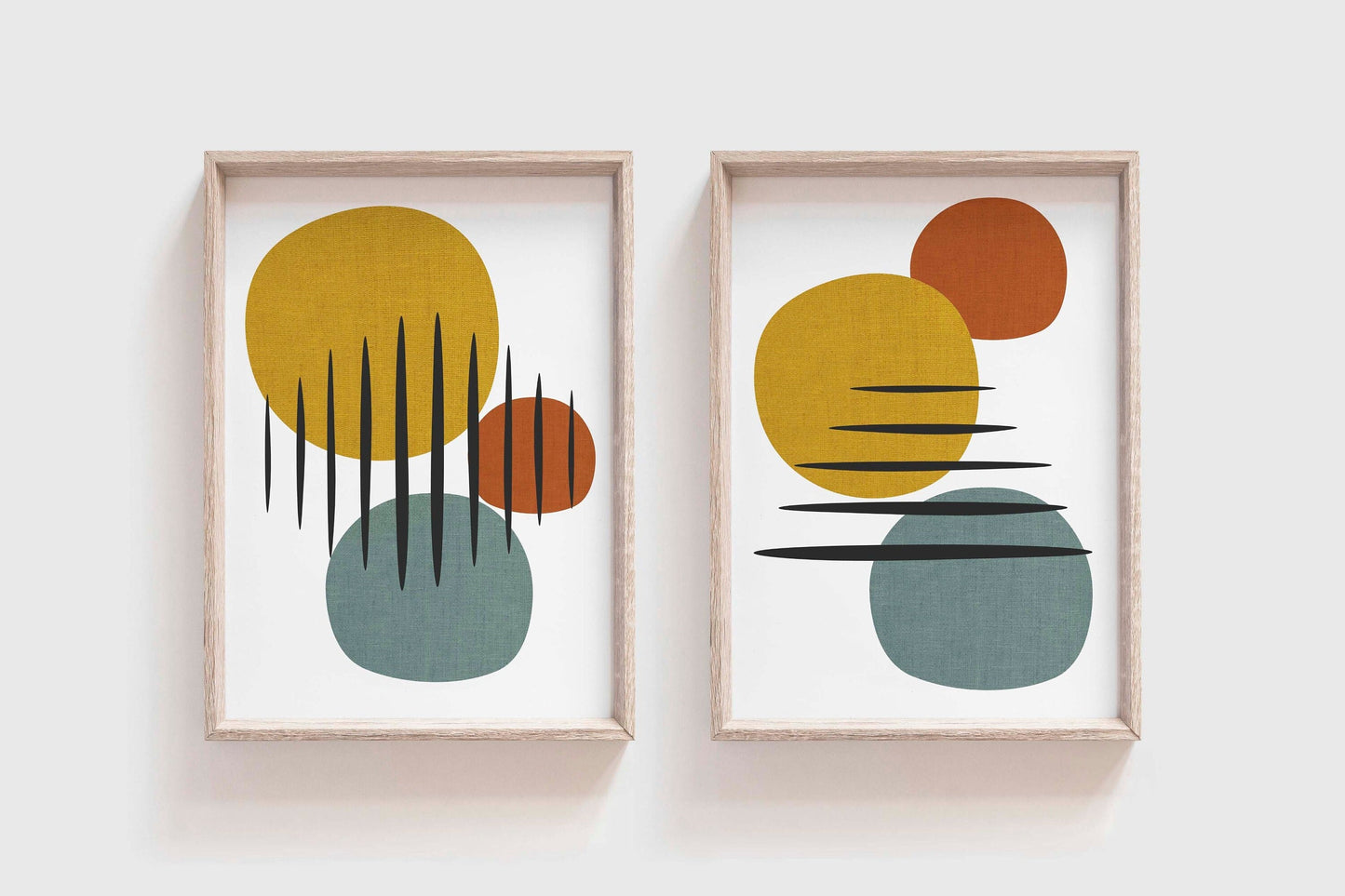Set of 2 Mid Century Modern Art Prints - Yellow and Red Decor