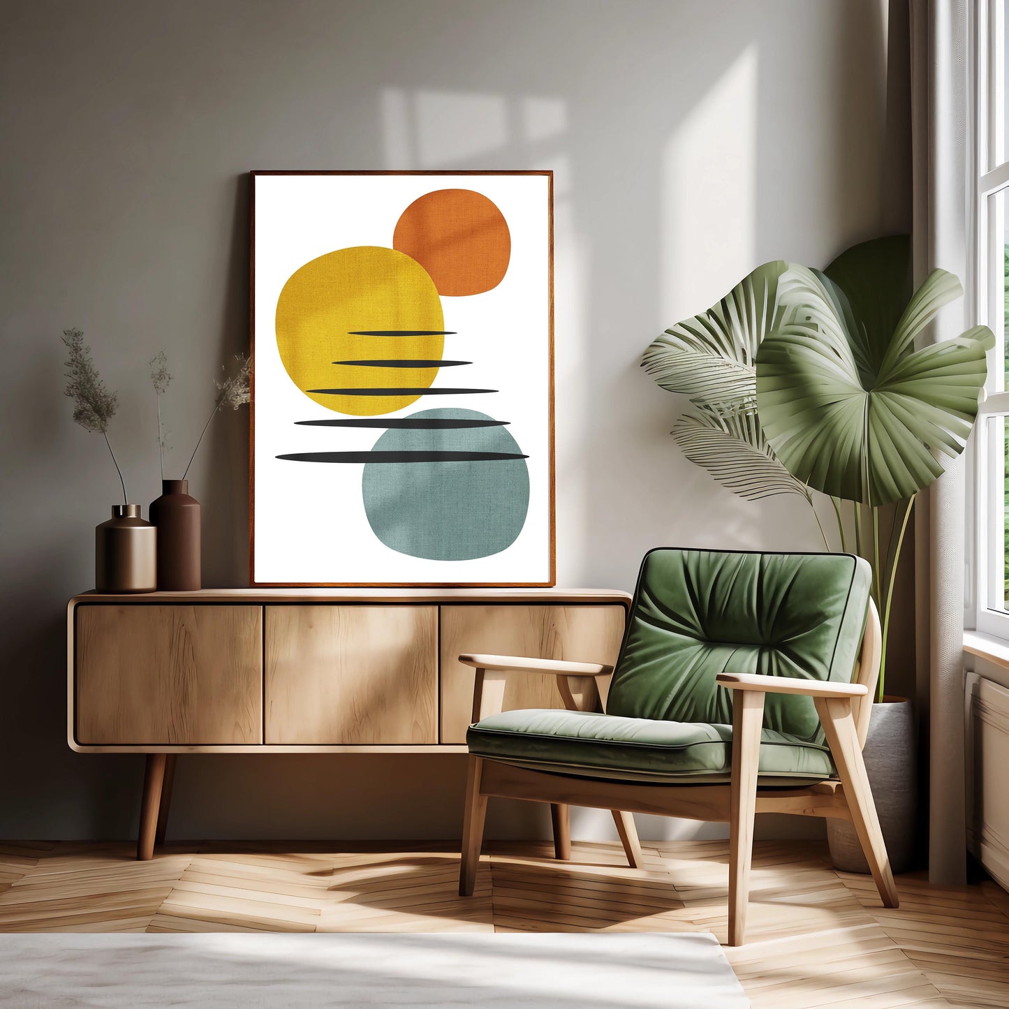Set of 2 Mid Century Modern Art Prints - Yellow and Red Decor