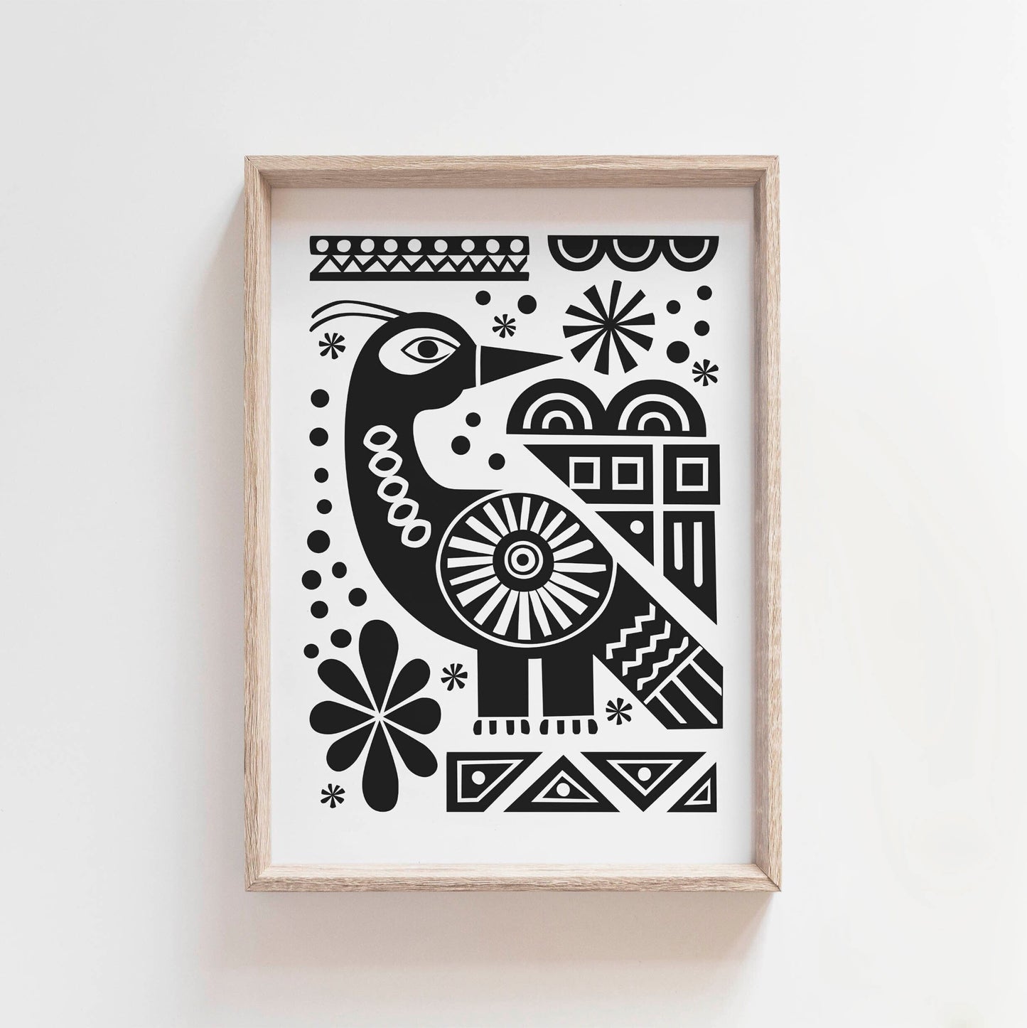 Black and White Pretty Scandinavian Folk Art Print