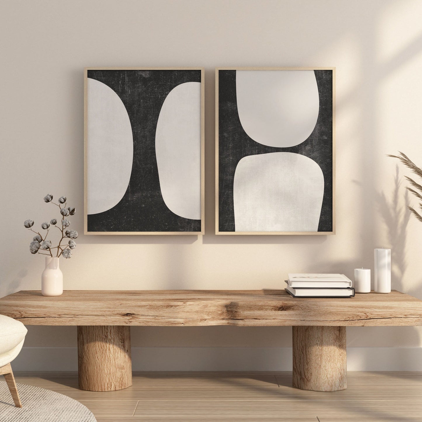 Set of 2 Black and White Ultra Modern Abstract Prints