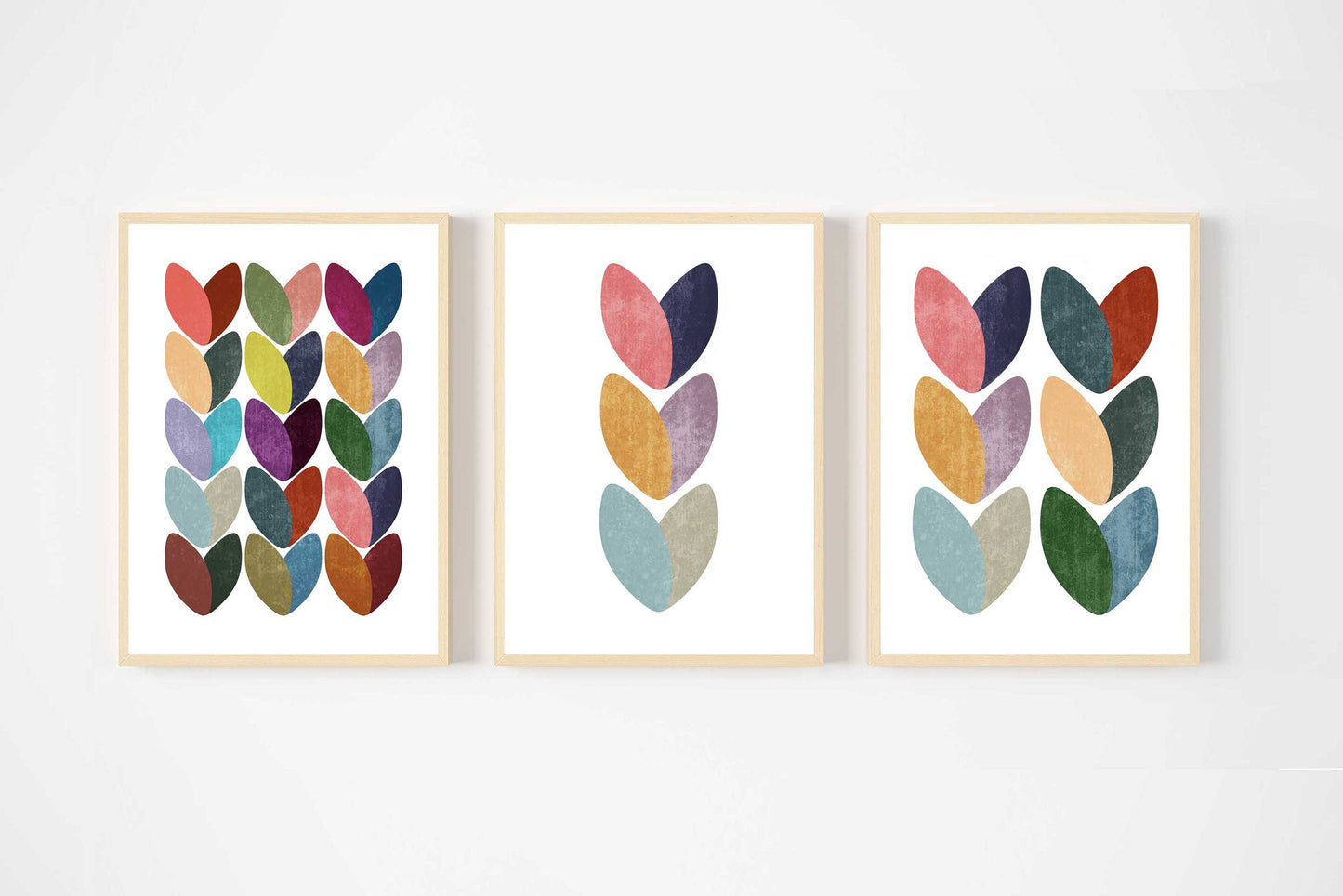 Set of 3 Colorful Scandinavian Hearts Art Prints