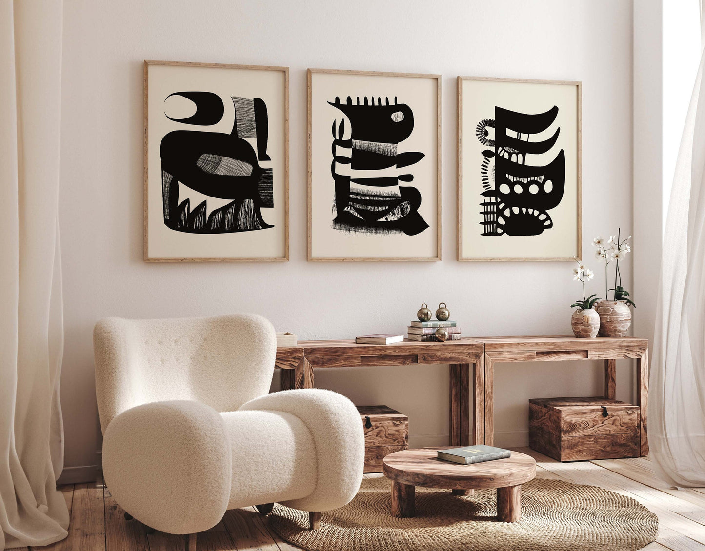 Set of 3 Cool Japandi Illustrations Wall Art Prints