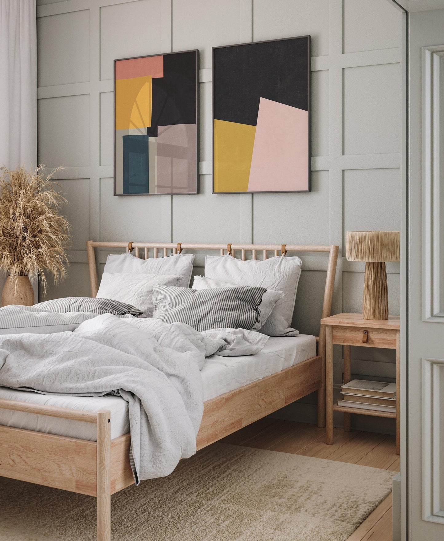 Set of 2 Boho Color Block Abstract Wall Art Prints