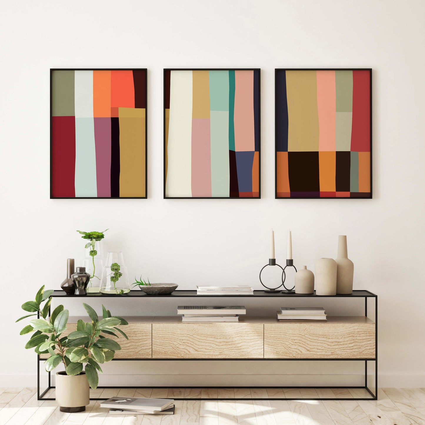 Colorful Set of 3 Modern Abstract Art Prints