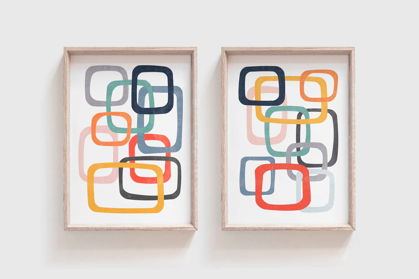 Set of 2 Colorful Mid Century Modern Art Prints