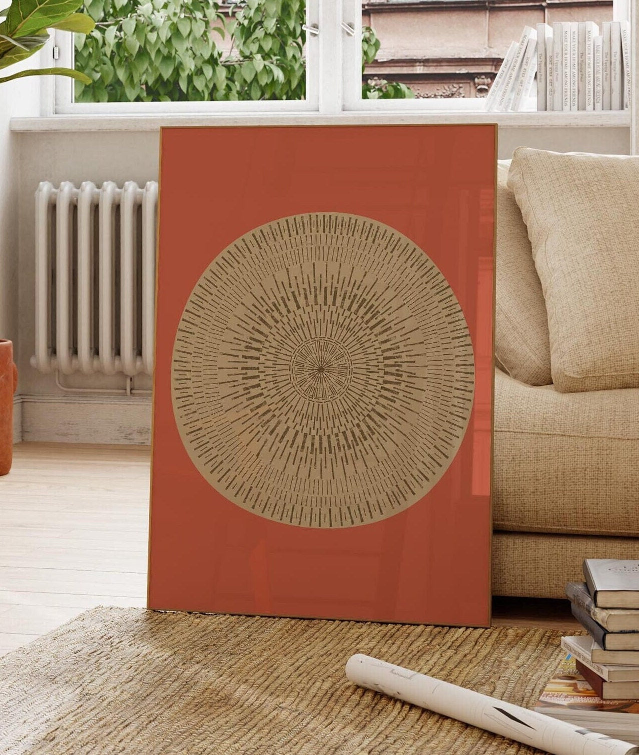 Cute Boho Peach and Cream Sun Wall Art Print