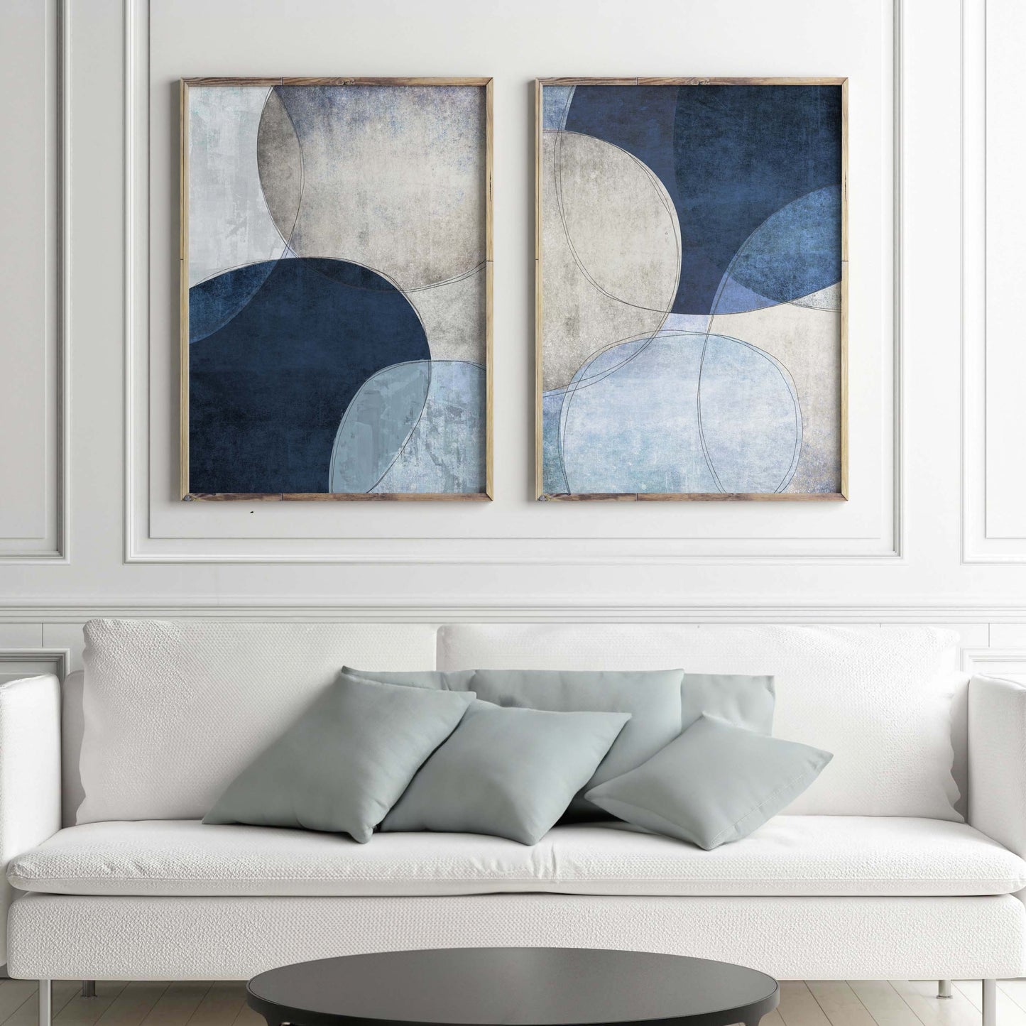 Set of 2 Blue Abstract Painting Art Prints