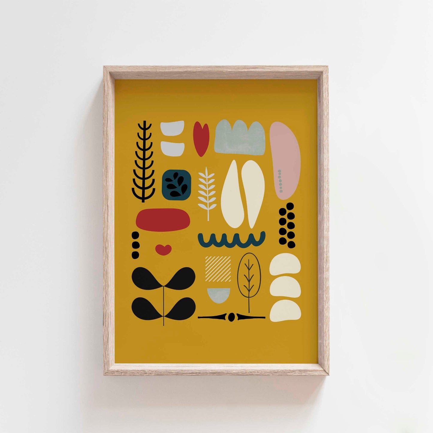 Yellow Scandi Folk Abstract Art Print
