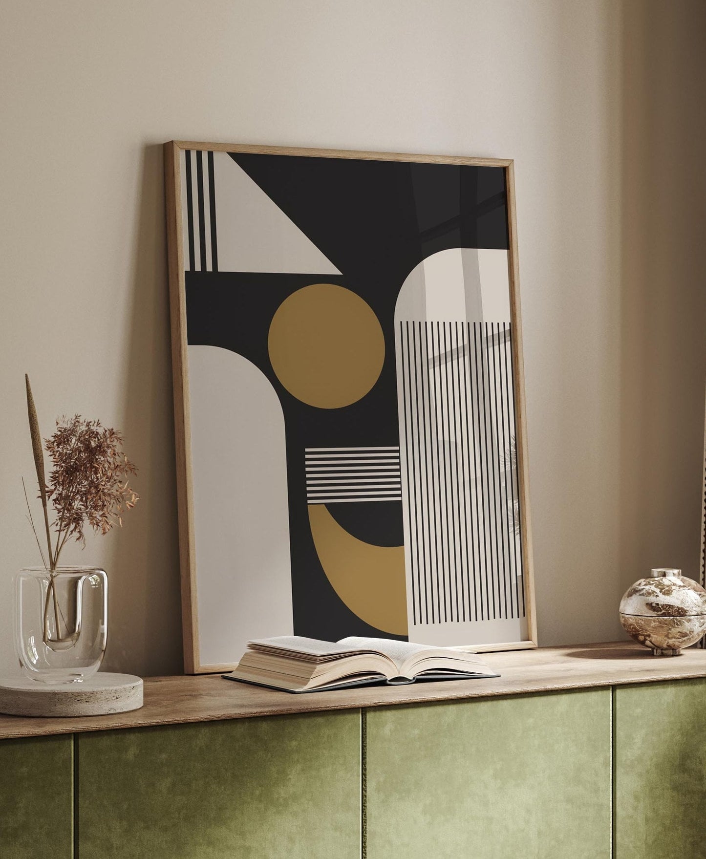 Set of 4 Grey and Neutral Bauhaus Abstract Art Prints