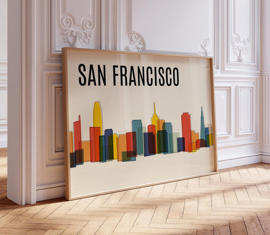 Colorful SAN FRANCISCO Skyline Print - Colorful Mid Century City Wall Art