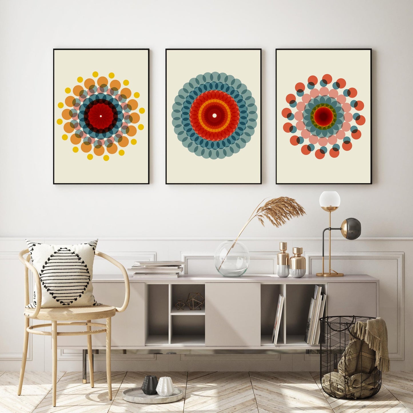 Set of 6 Colorful Mandala Wall Art Prints – Modern Boho Abstract Decor