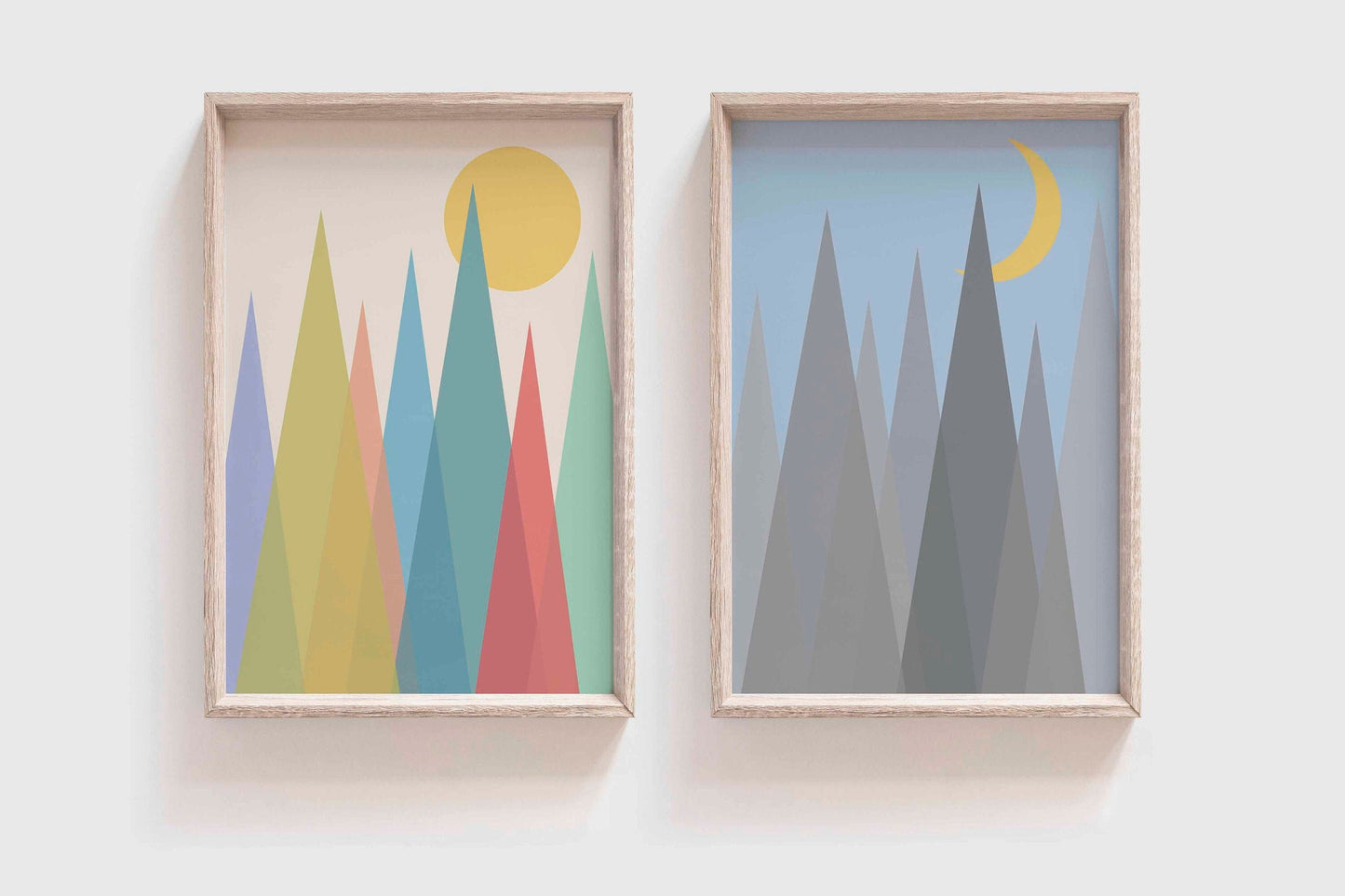 Set of 2 Sun and Moon Art Prints, for the Nursery