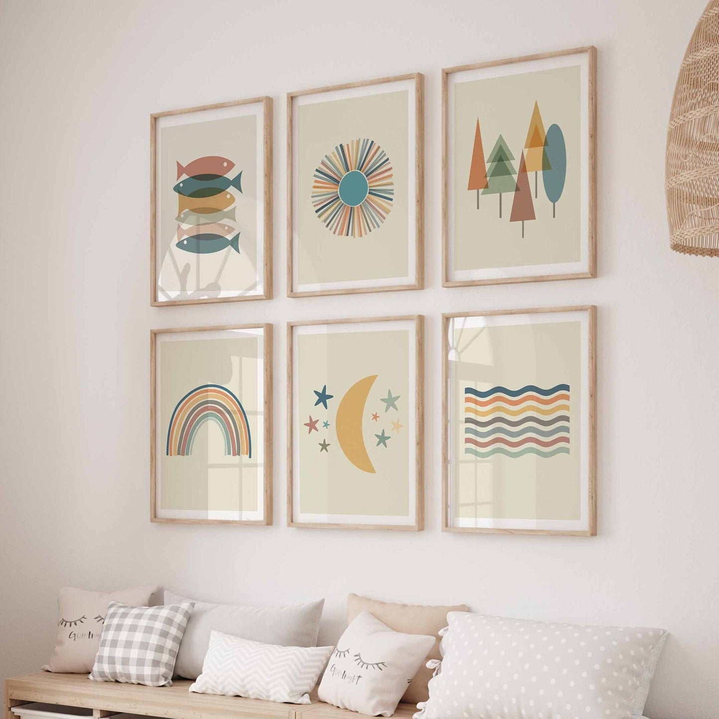 Set of 6 Cute Boho Abstract Nursery Art Prints