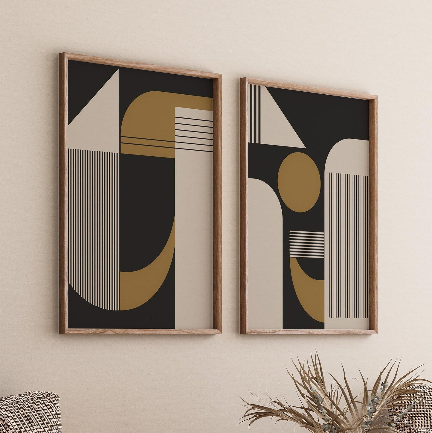 Set of 4 Grey and Neutral Bauhaus Abstract Art Prints