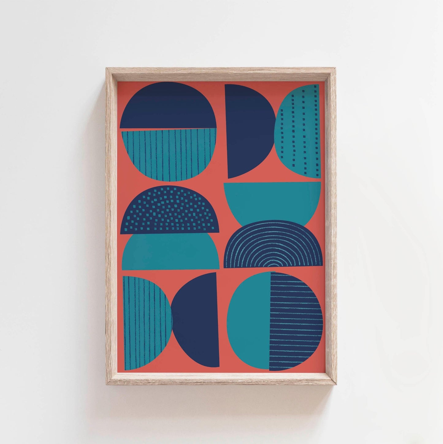 Blue and Peach Mid Century Modern Art Print