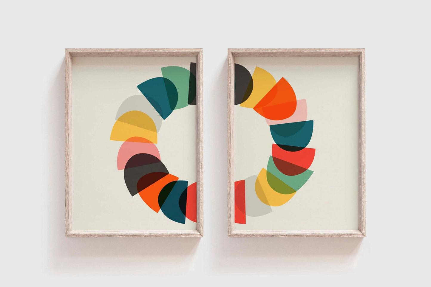 Set of 2 Colorful Mid Century Abstract, Split Wall Art Prints