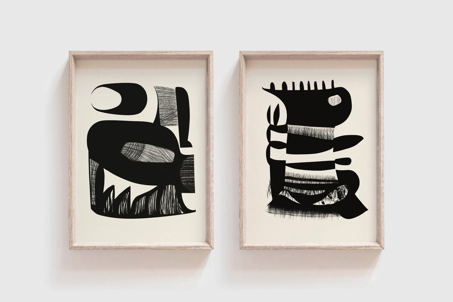 Set of 2 Modern Black Illustration Art Prints