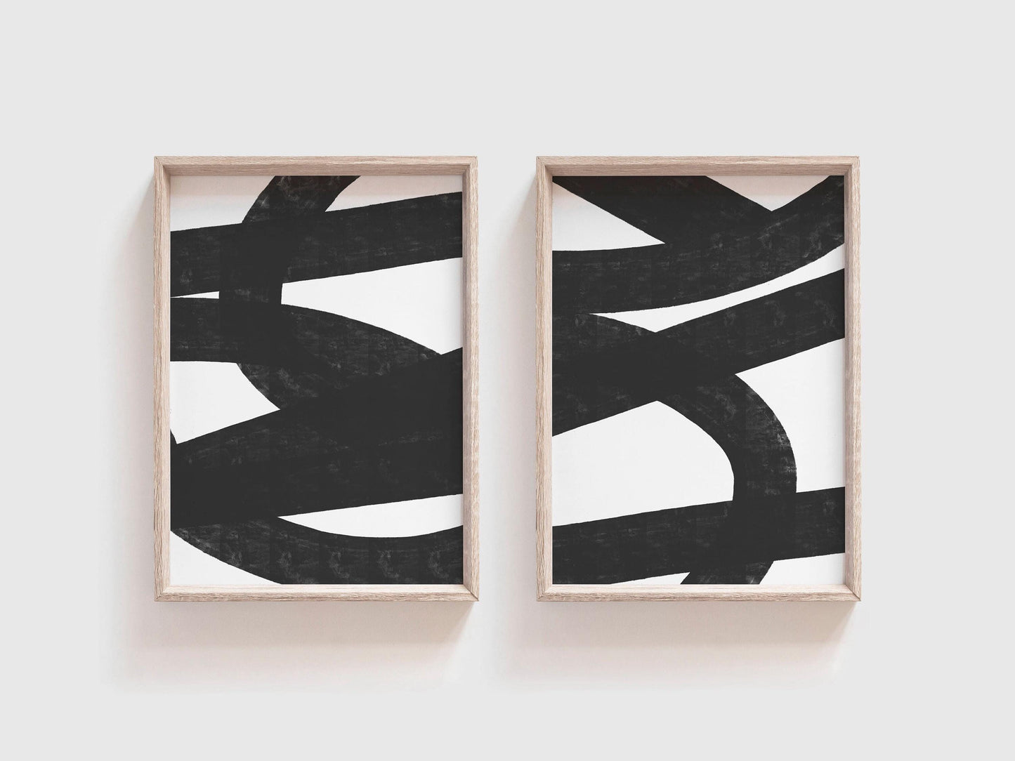 Set of 2 Cool Black and White Abstract Line Art Prints