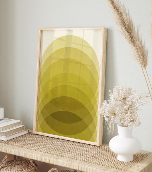 Yellow Mid Century Wall Art - Minimal Abstract Gradient Printable, Retro Modern Sun-Inspired
