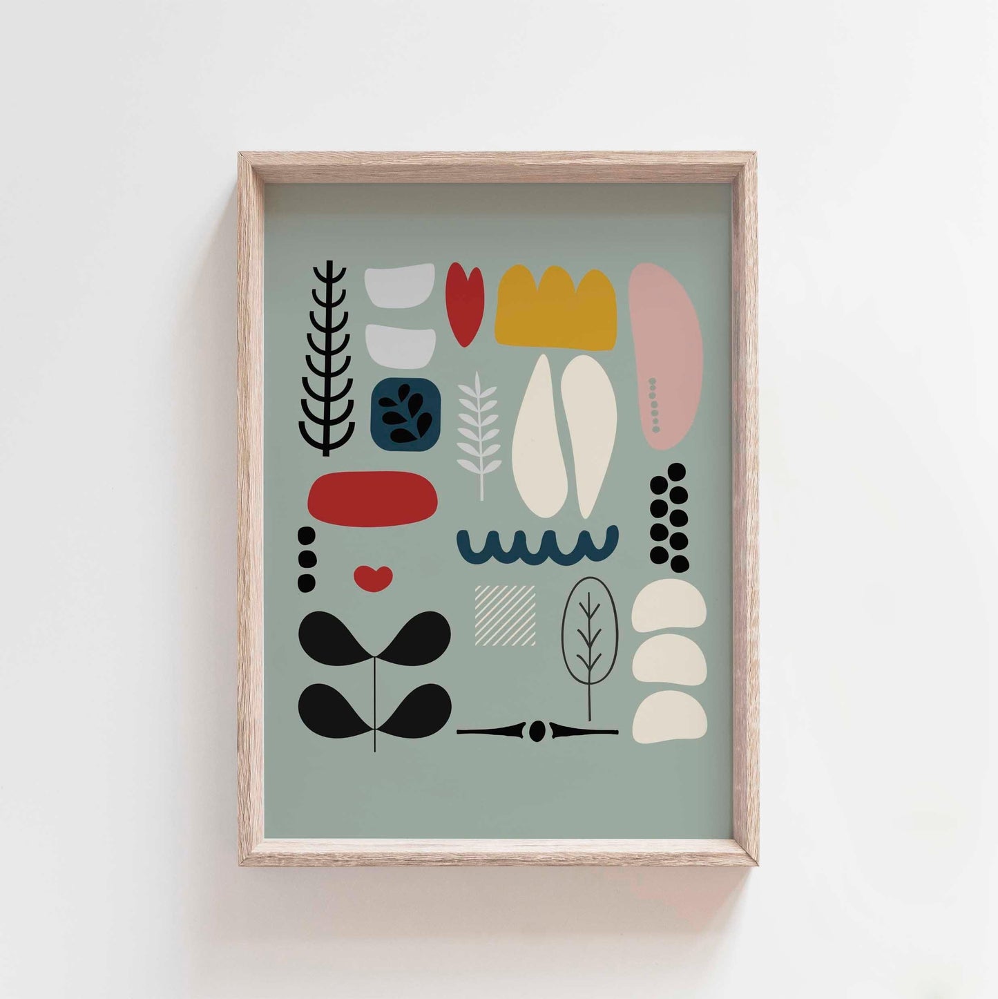 Light Blue Scandi Abstract Folk Wall Art Print