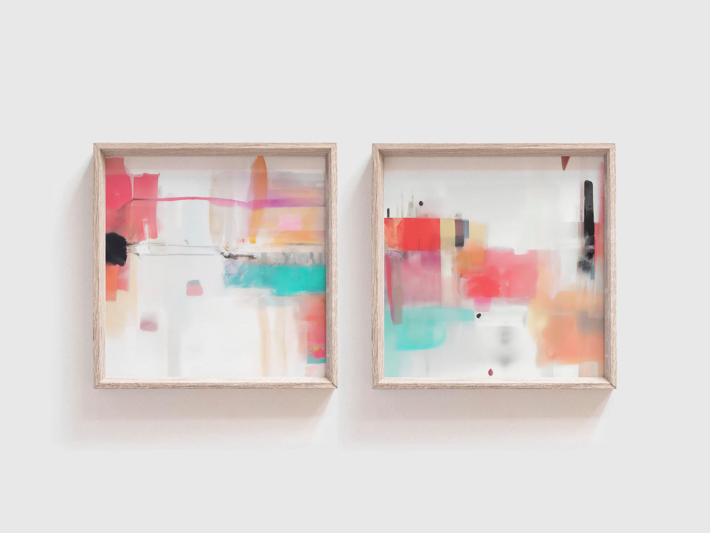Set of 2 Boho Colorful Modern Paintings - Fun Abstract Square Digital Art Prints