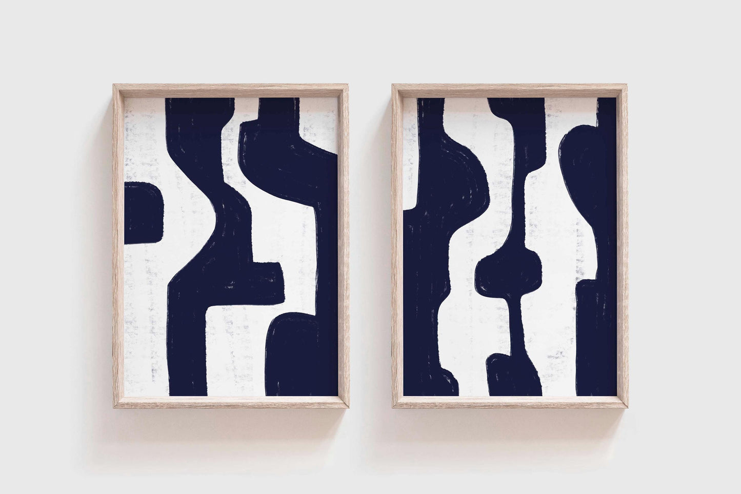 Set of 2 Navy Blue Abstract Minimalist Painting Prints
