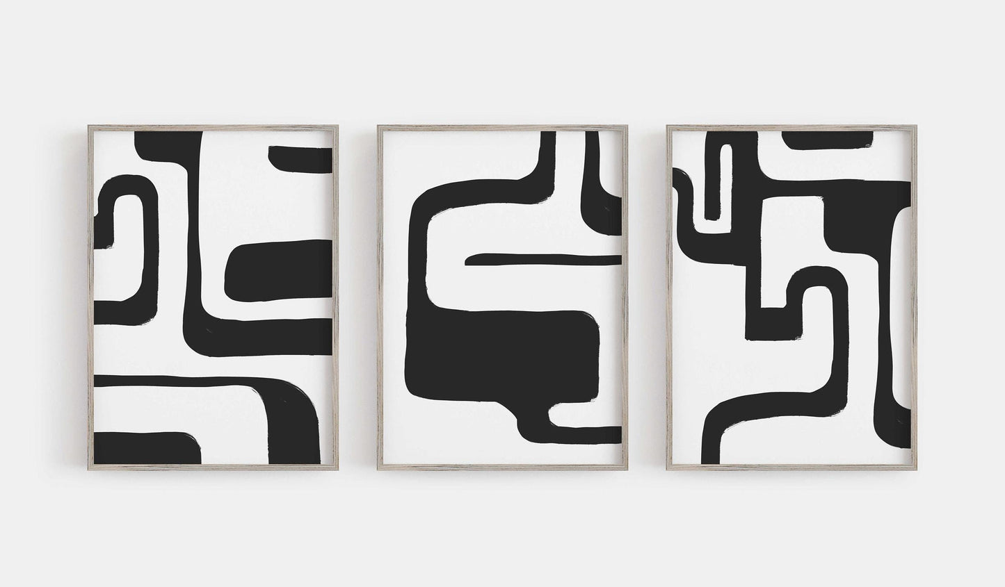 Set of 3 Black and White Modern Art Painting Prints