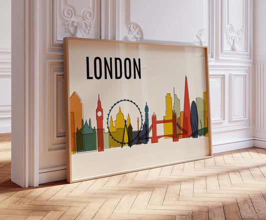 Colorful LONDON Skyline Mid Century Modern Print