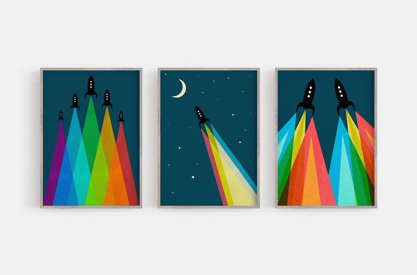 Set of 3 Cool Space Nursery Abstract Art Prints