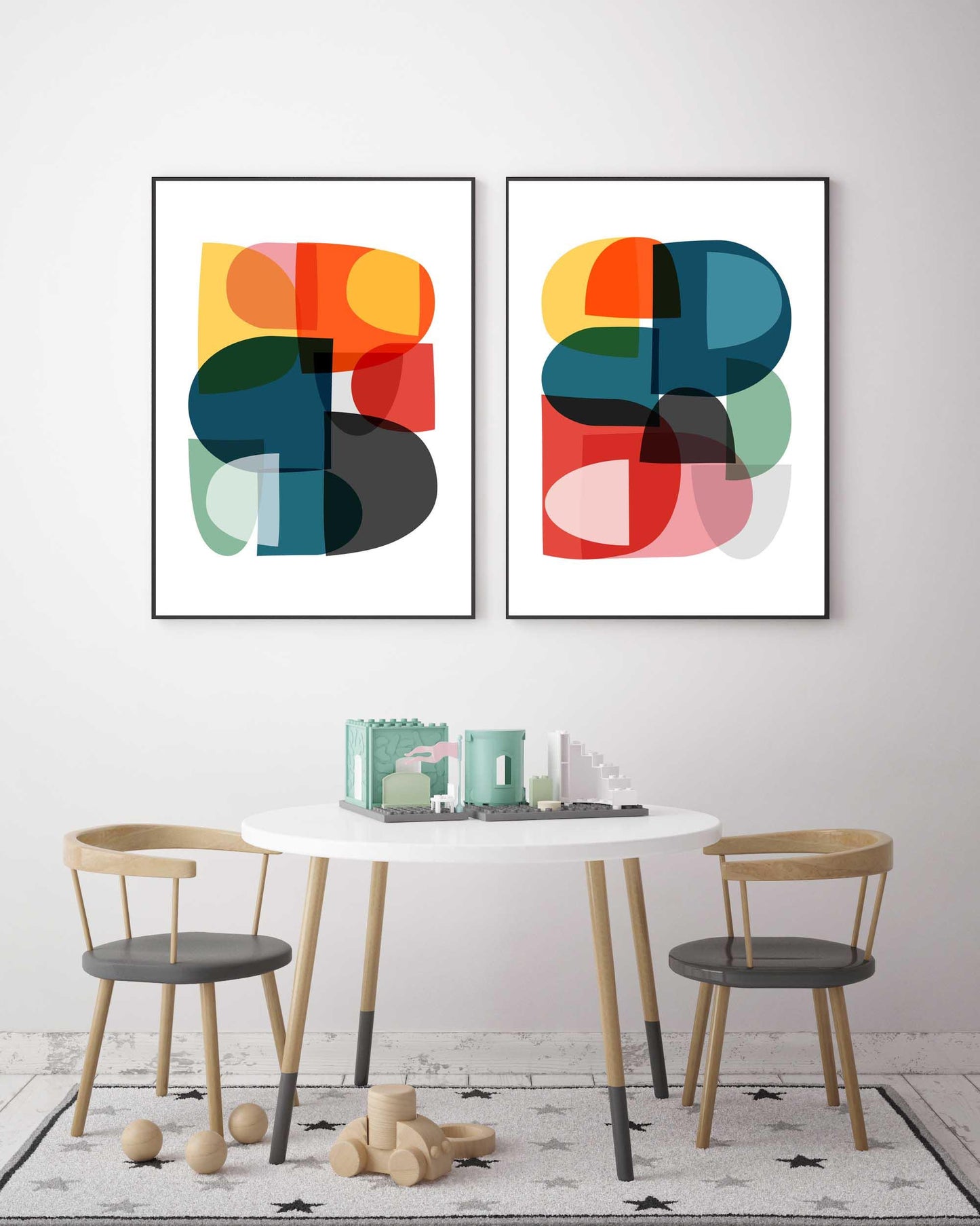Set of Bright Colorful Mid Century Abstract Prints