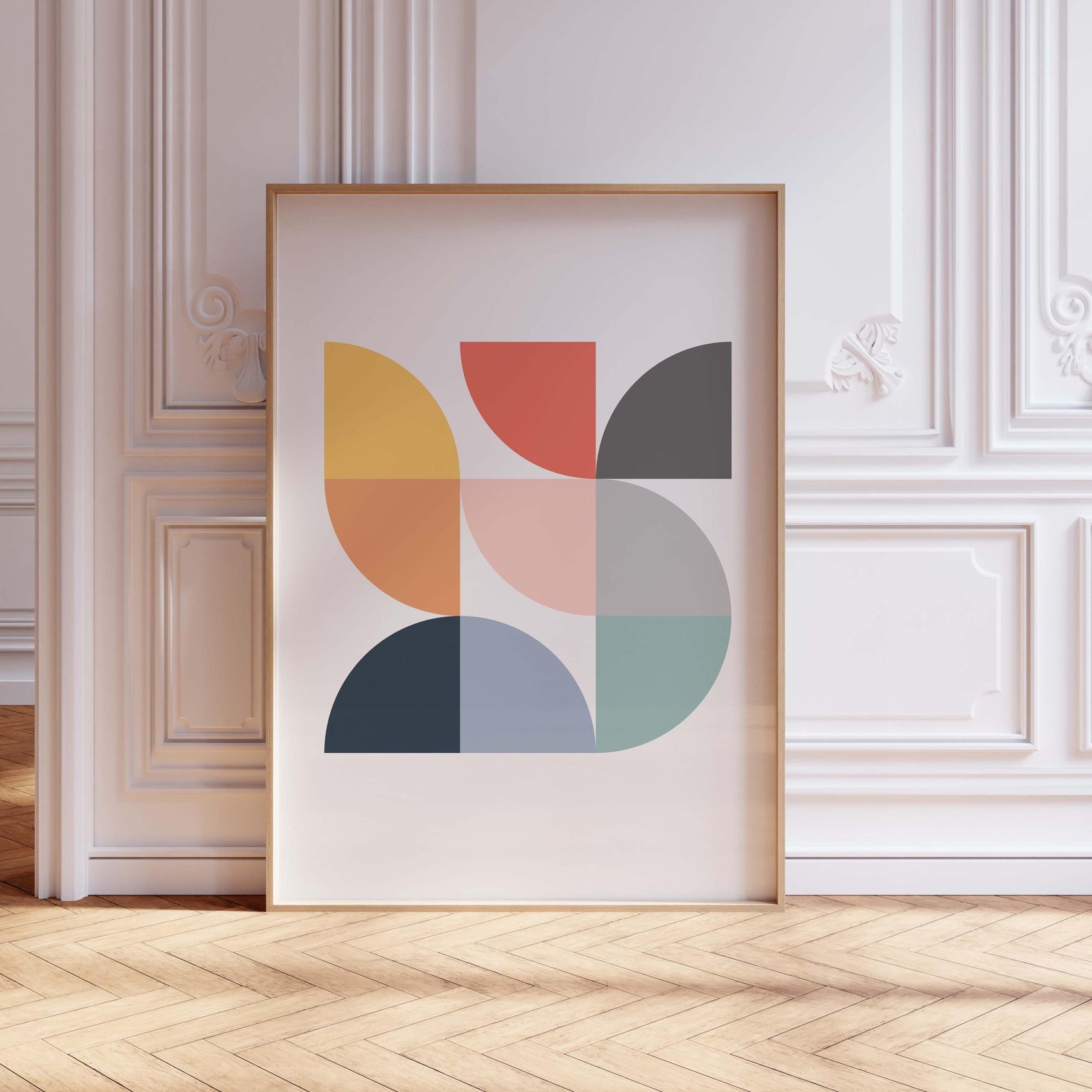 Scandi Geometric Wall Art Print - Colorful Abstract Mid Century Shapes