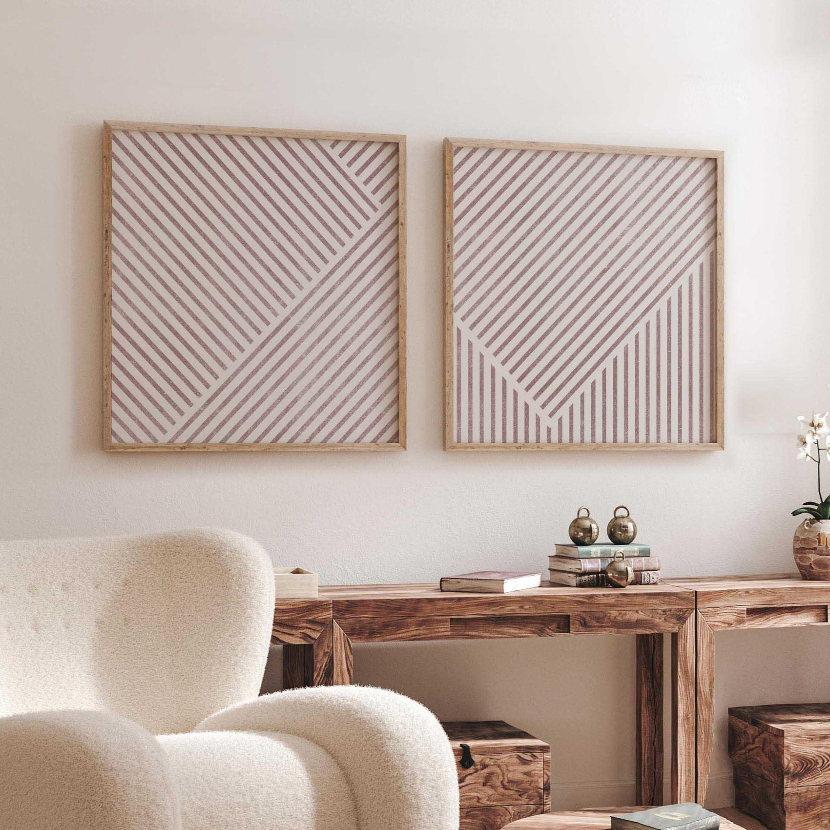 Set of 2 Boho Modern Line Art Square Prints