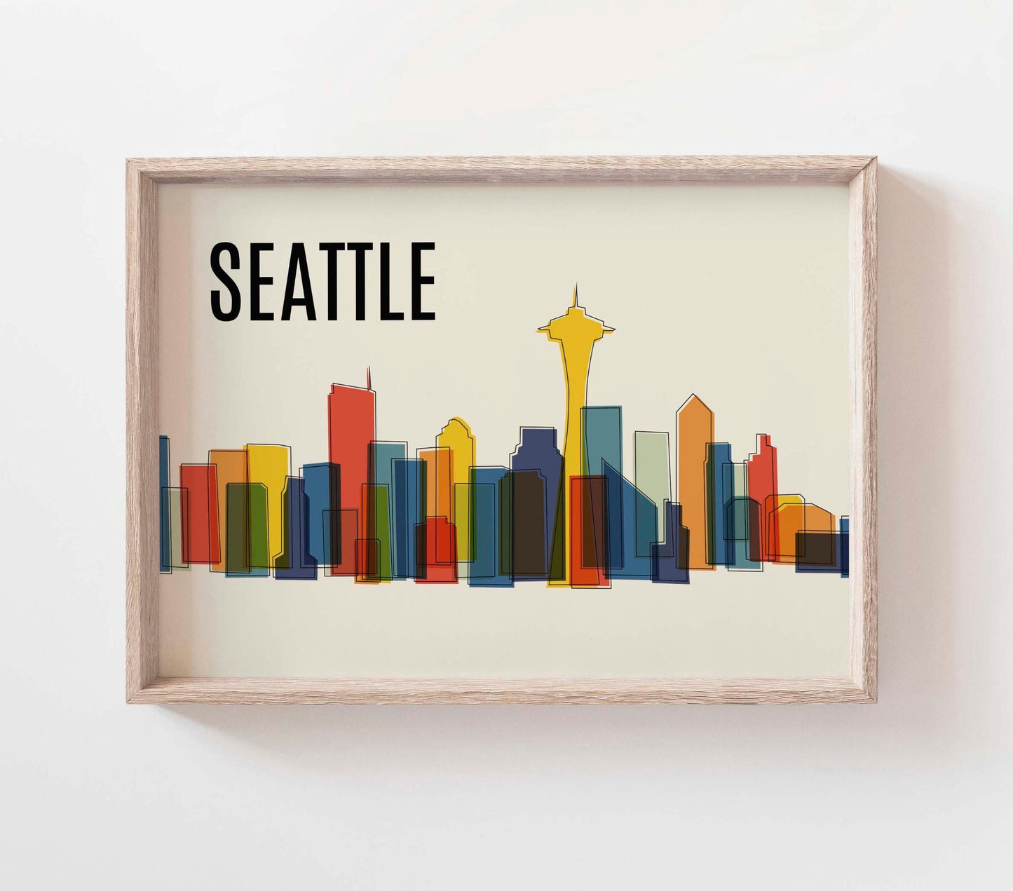 Colorful SEATTLE Skyline Cityscape Wall Art Print