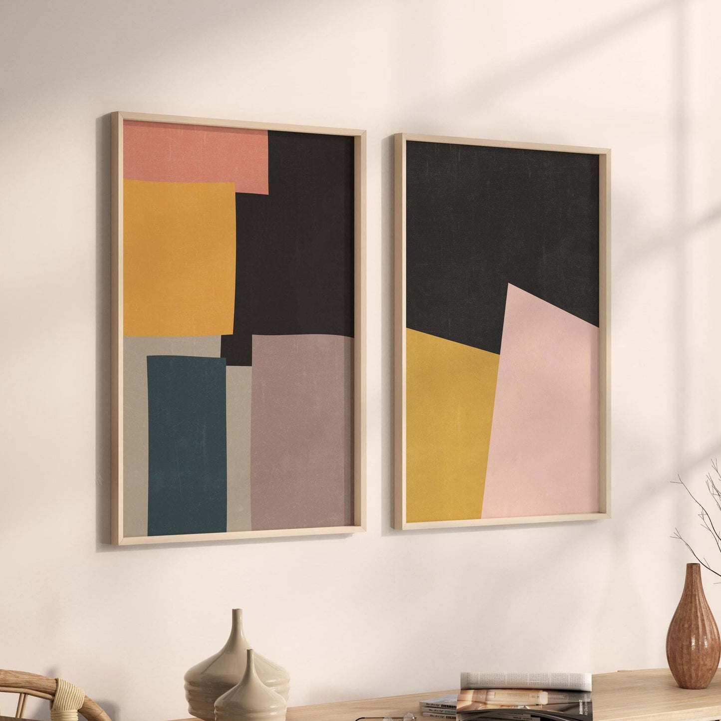 Set of 2 Boho Color Block Abstract Wall Art Prints