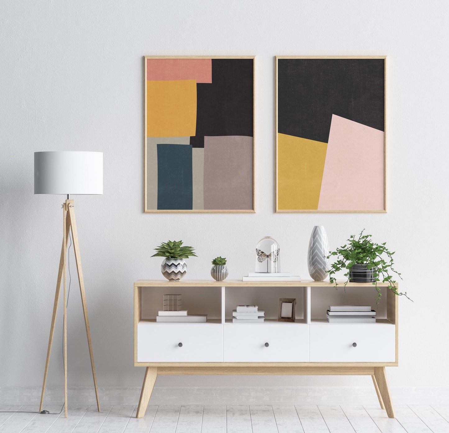 Set of 2 Boho Color Block Abstract Wall Art Prints