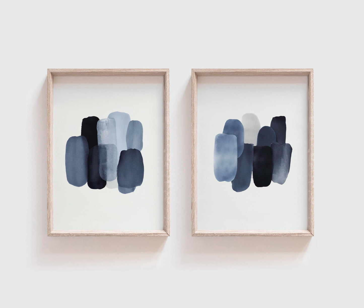 Set of 2 Blue Abstract Brush Strokes Art Watercolor Prints