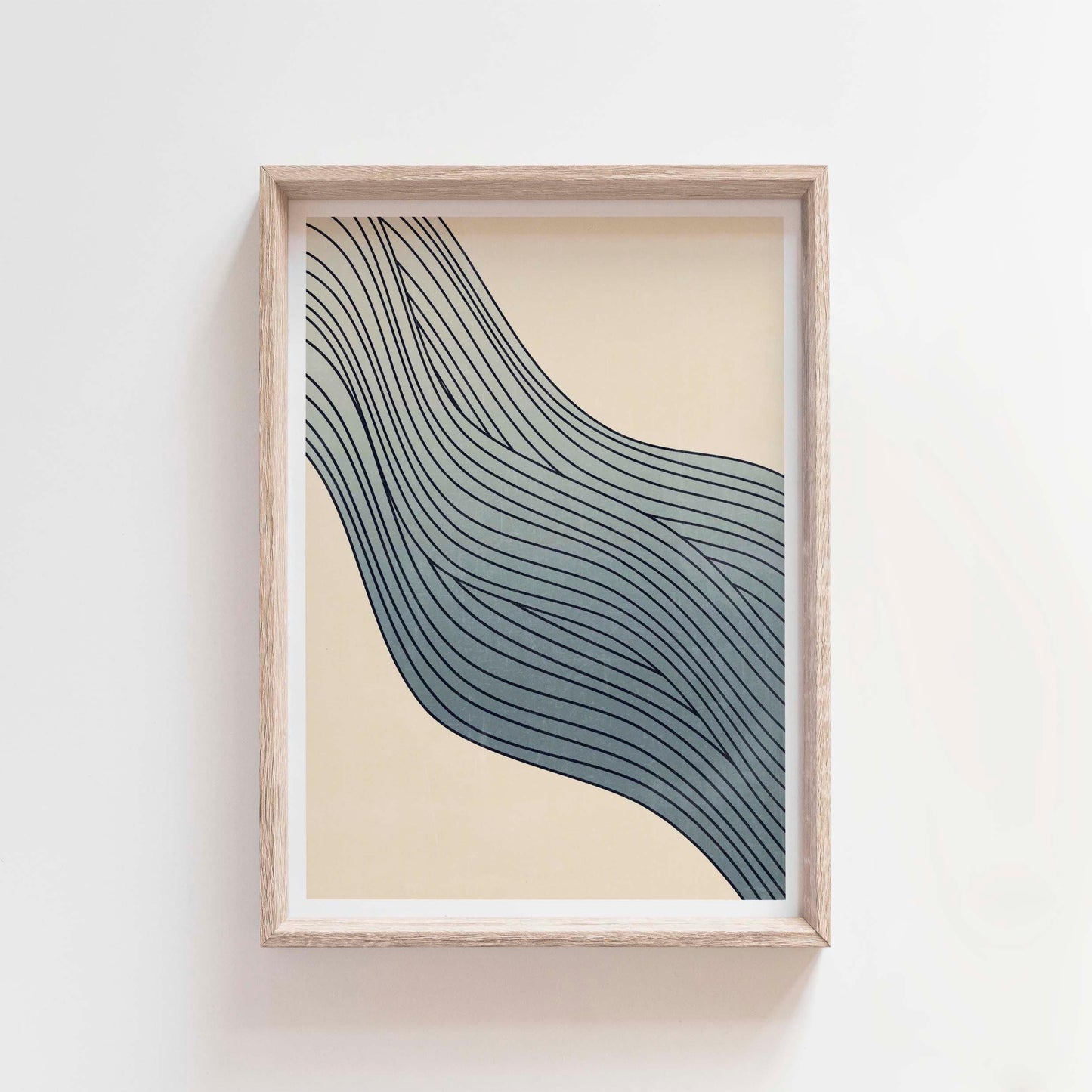 Japanese Light Blue Wave Line Art Print