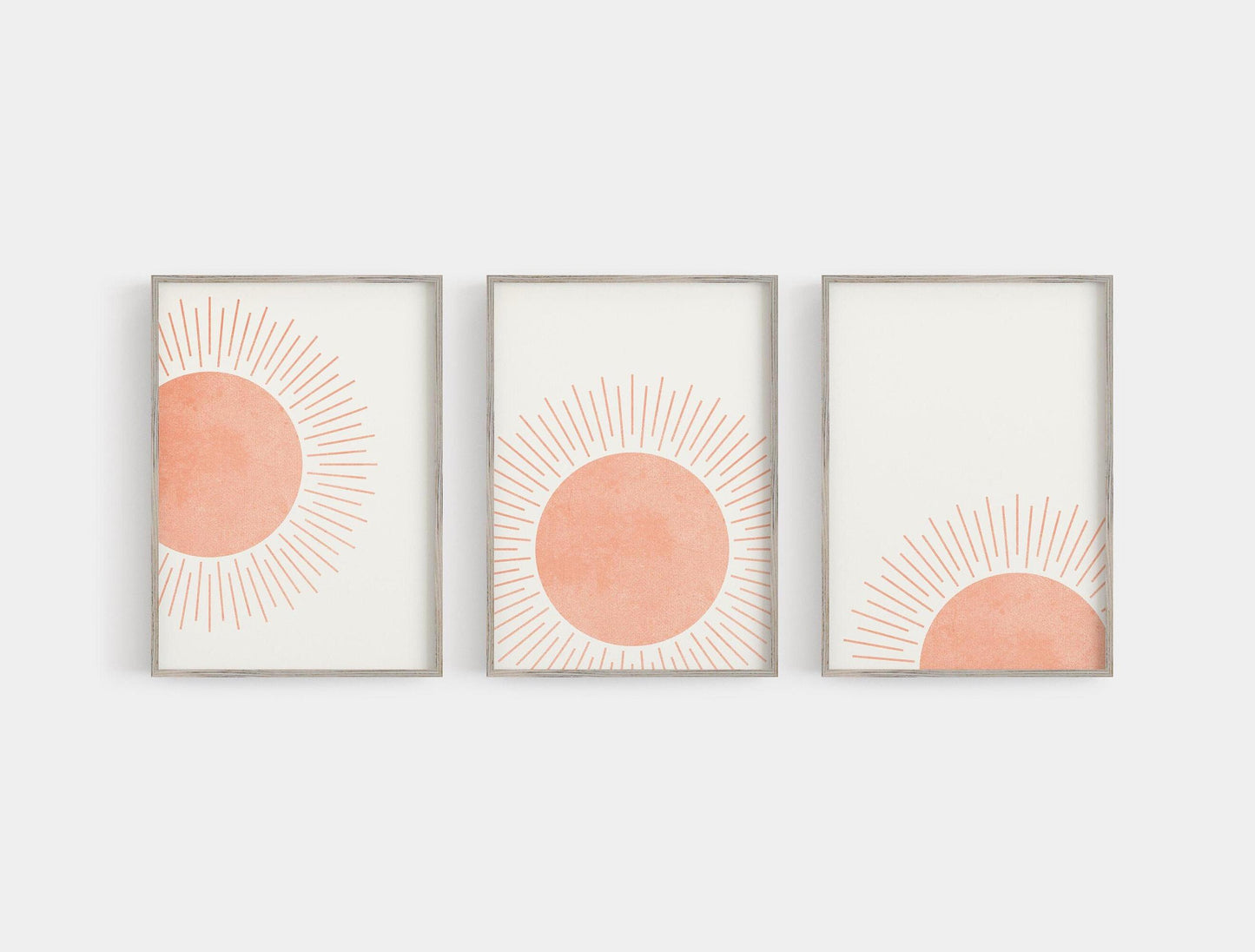 Set of 3 Pink Nursery Prints, Abstract Setting Sun Wall Art