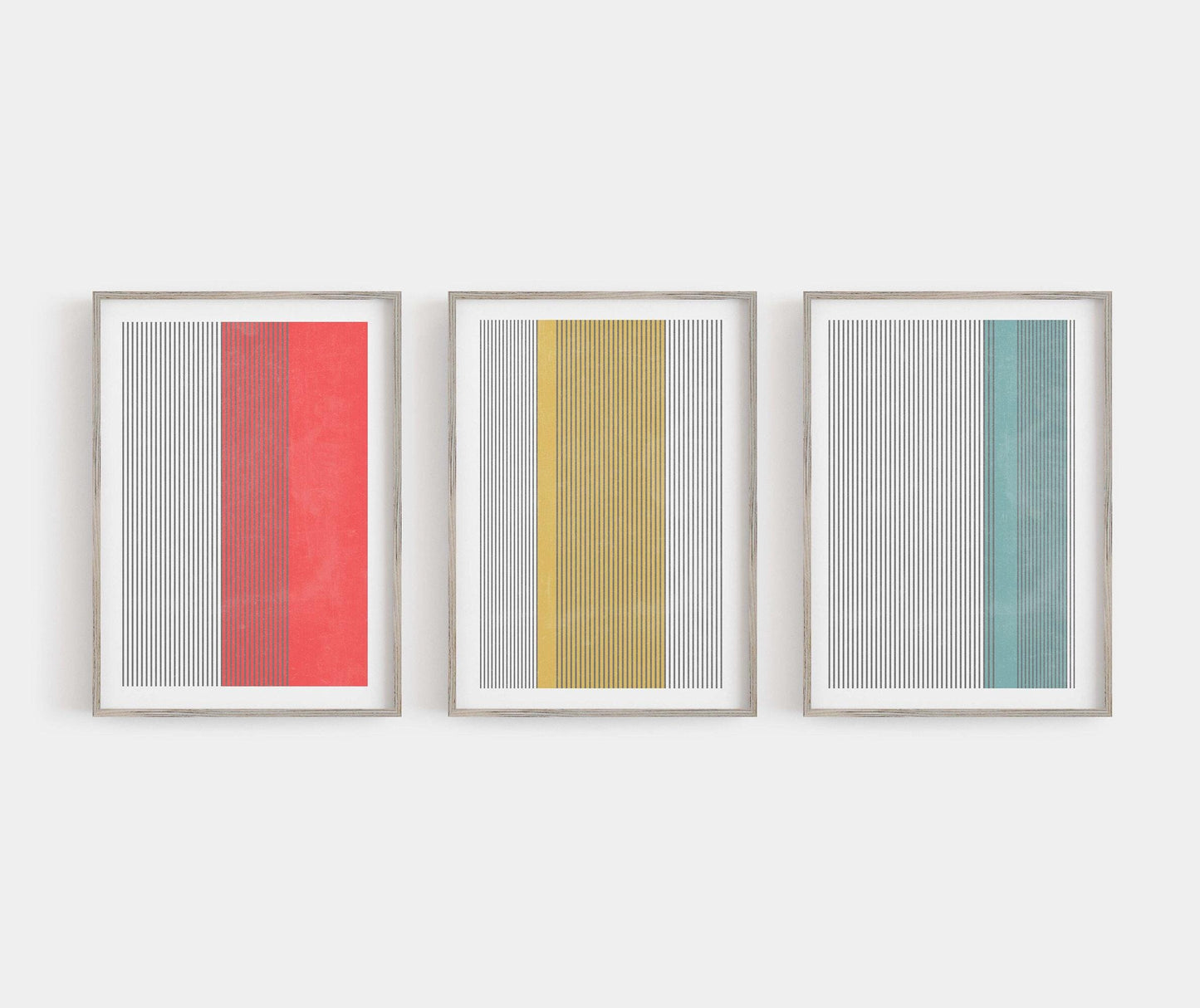 Set of 3 Colorful Line Art Prints, Red Yellow and Blue