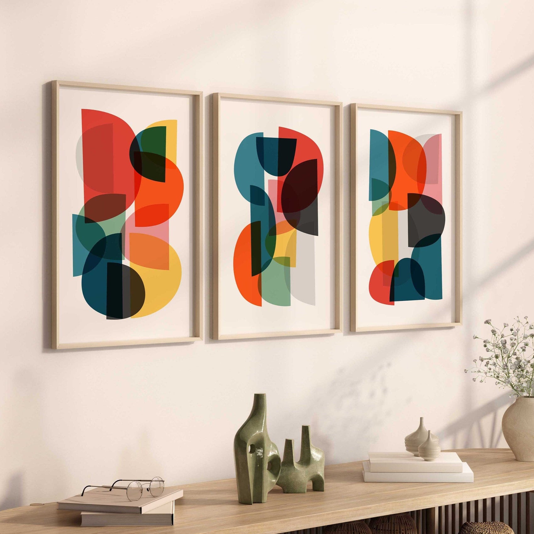 Set of 3 Colorful Modern Abstract Mid Century Prints